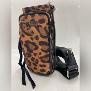 On Top of The World Water Bottle Cross Body Holder Leather Jungle Leopard Nylon
